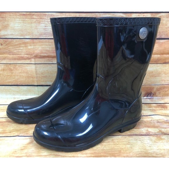 UGG Sienna Black Rubber Shiny Waterproof Rain Boots Womens 10 (d7k) - Picture 1 of 9